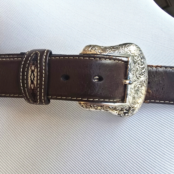 Noona Brown Leather Belt with Silver Buckle - Picture 1 of 10